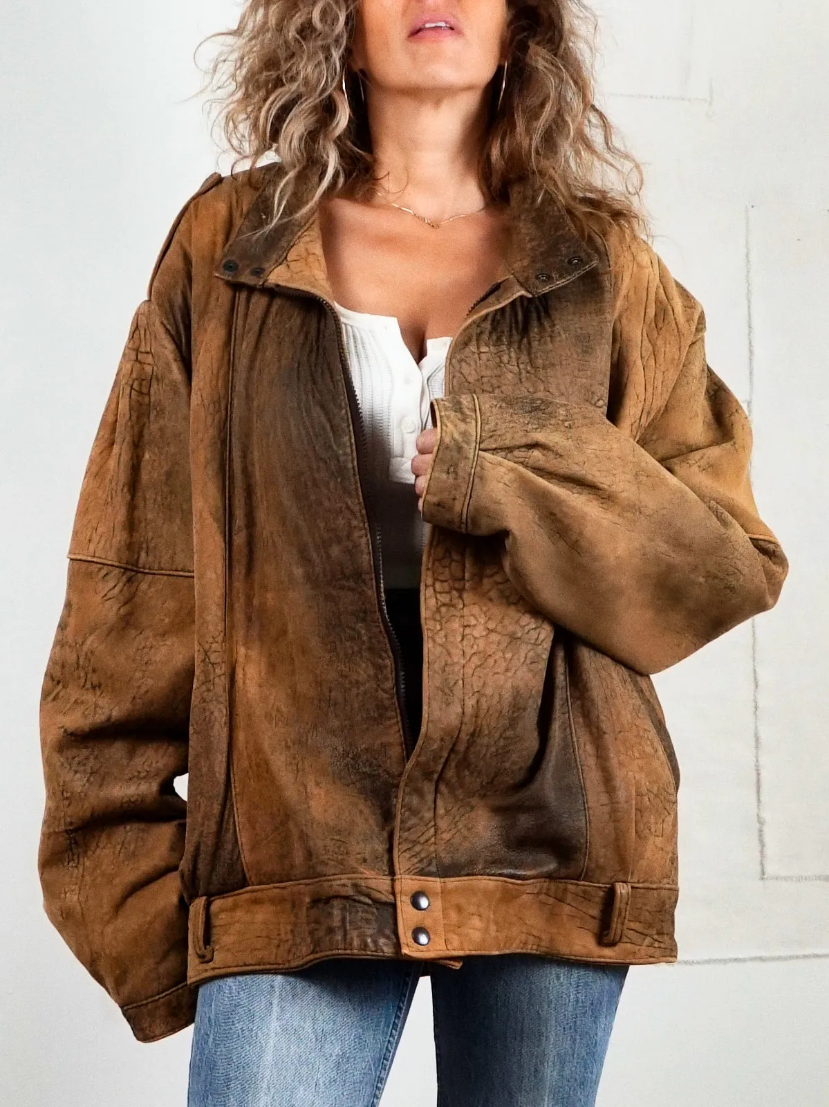 Vintage Nutmeg Leather Bomber Jacket