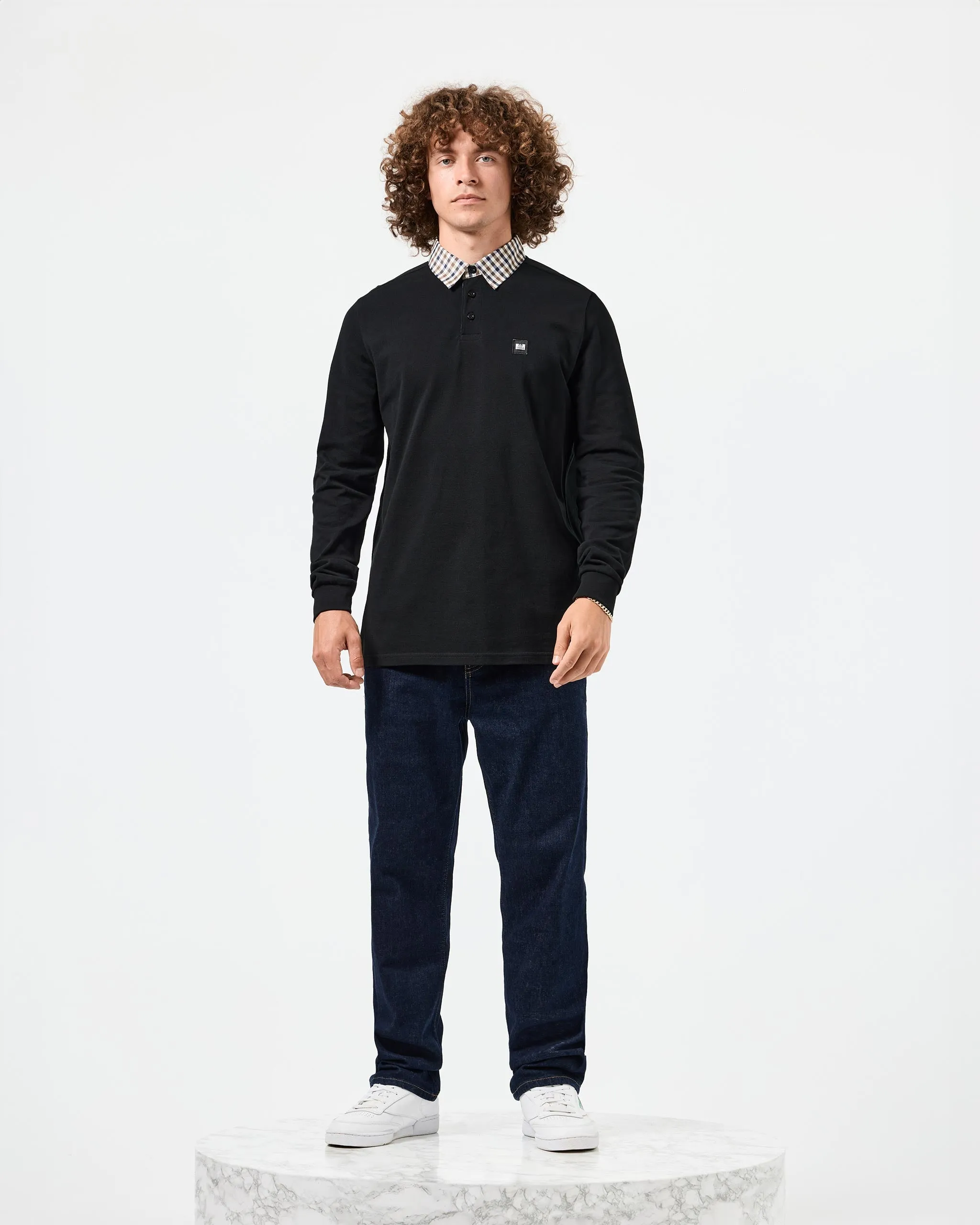 Walker Long Sleeve Polo Shirt Black/Mid House Check