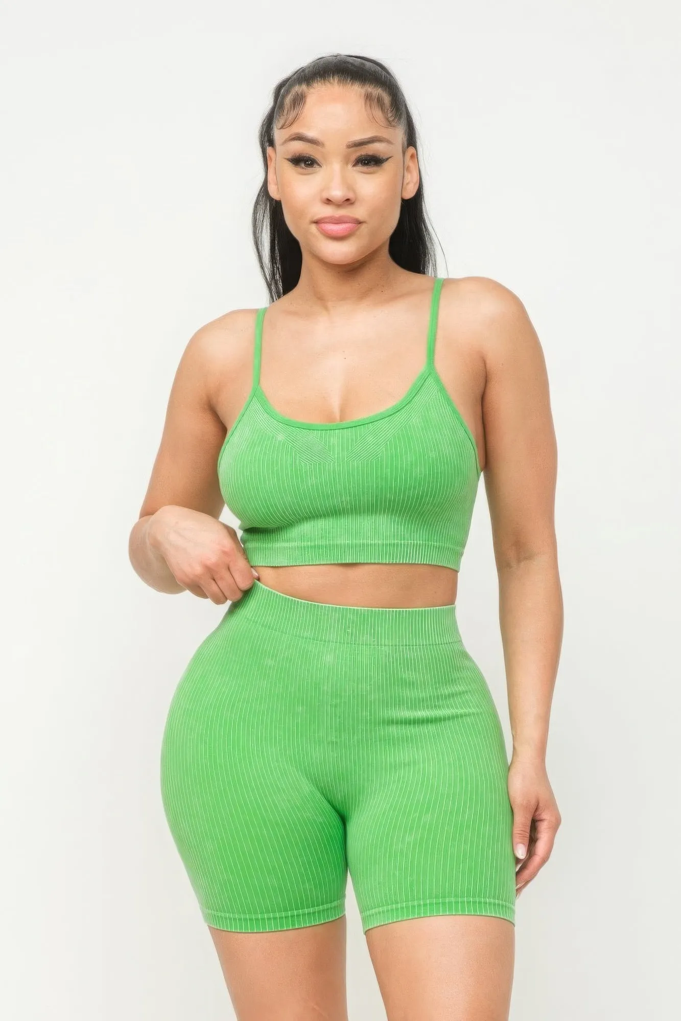 Washed Seamless Basic Tank Top And Shorts Outfit Set