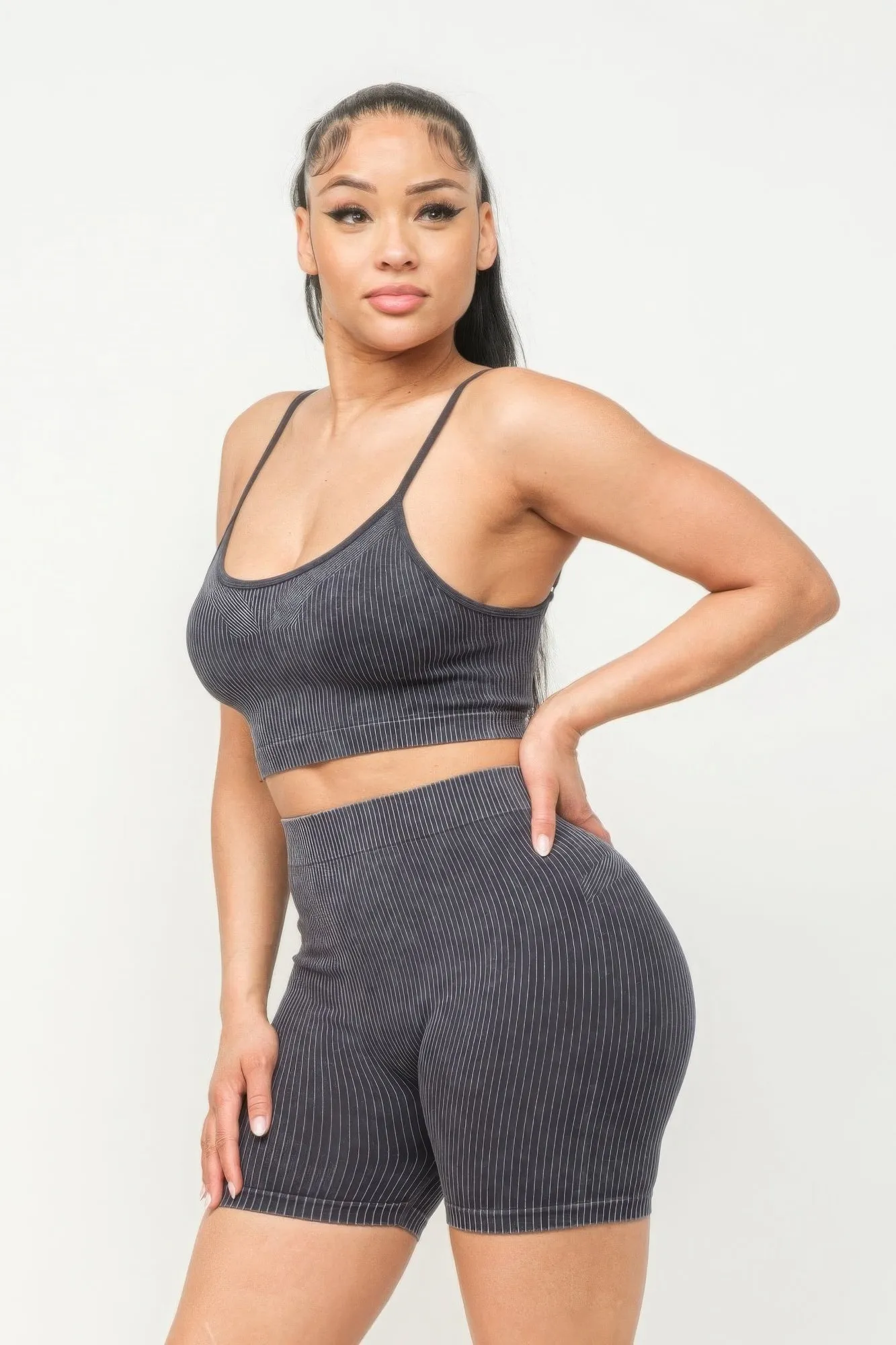 Washed Seamless Basic Tank Top And Shorts Outfit Set