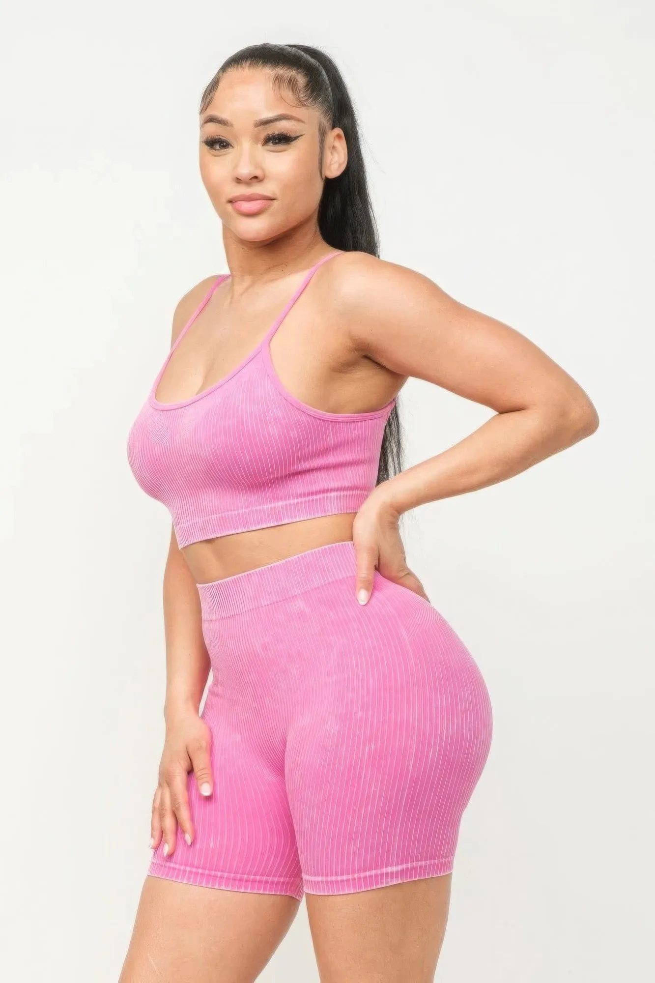 Washed Seamless Basic Tank Top And Shorts Outfit Set