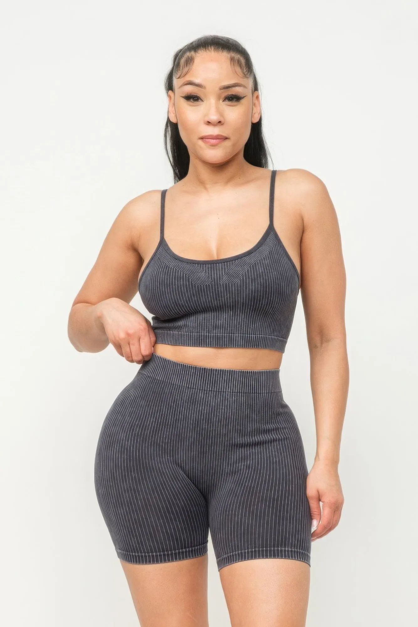 Washed Seamless Basic Tank Top And Shorts Outfit Set