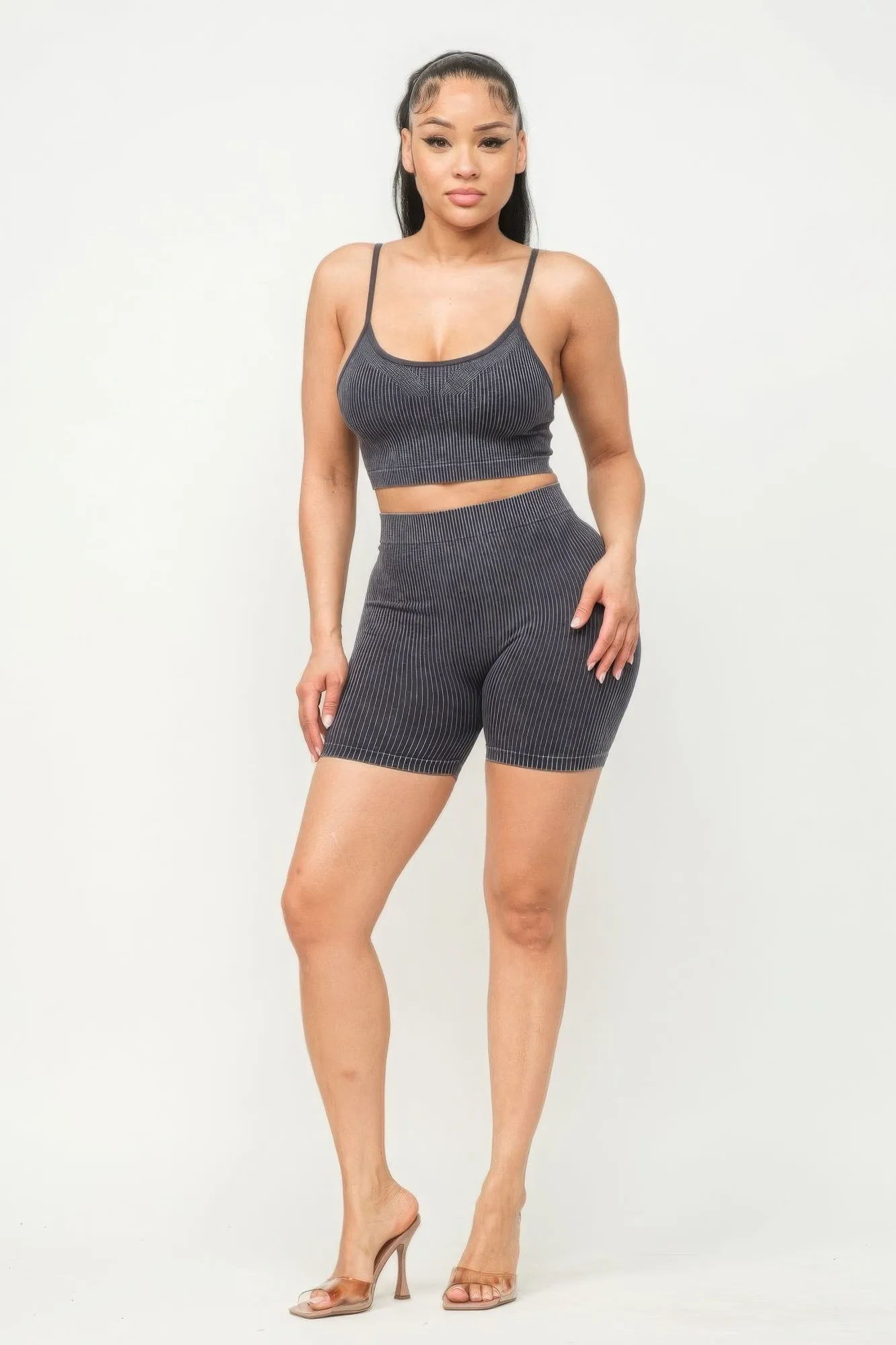 Washed Seamless Basic Tank Top And Shorts Outfit Set