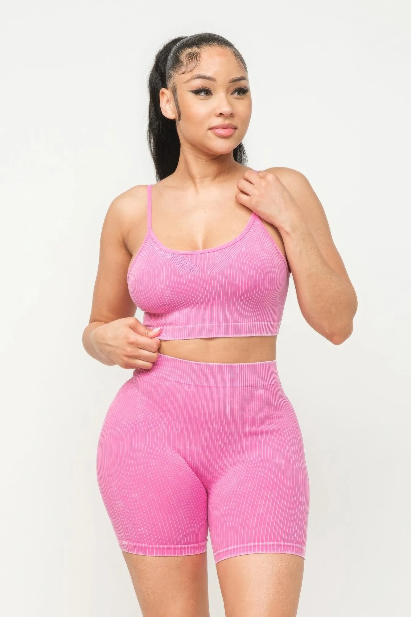 Washed Seamless Basic Tank Top And Shorts Outfit Set