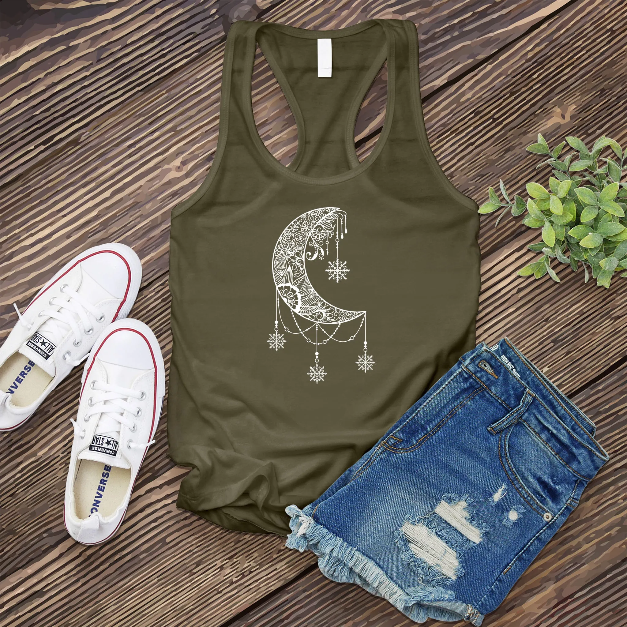 White Moon Snowflake Mandala Women's Tank Top