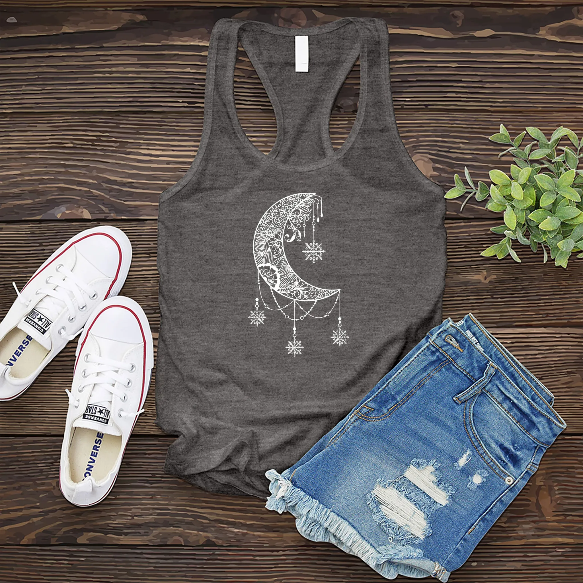 White Moon Snowflake Mandala Women's Tank Top