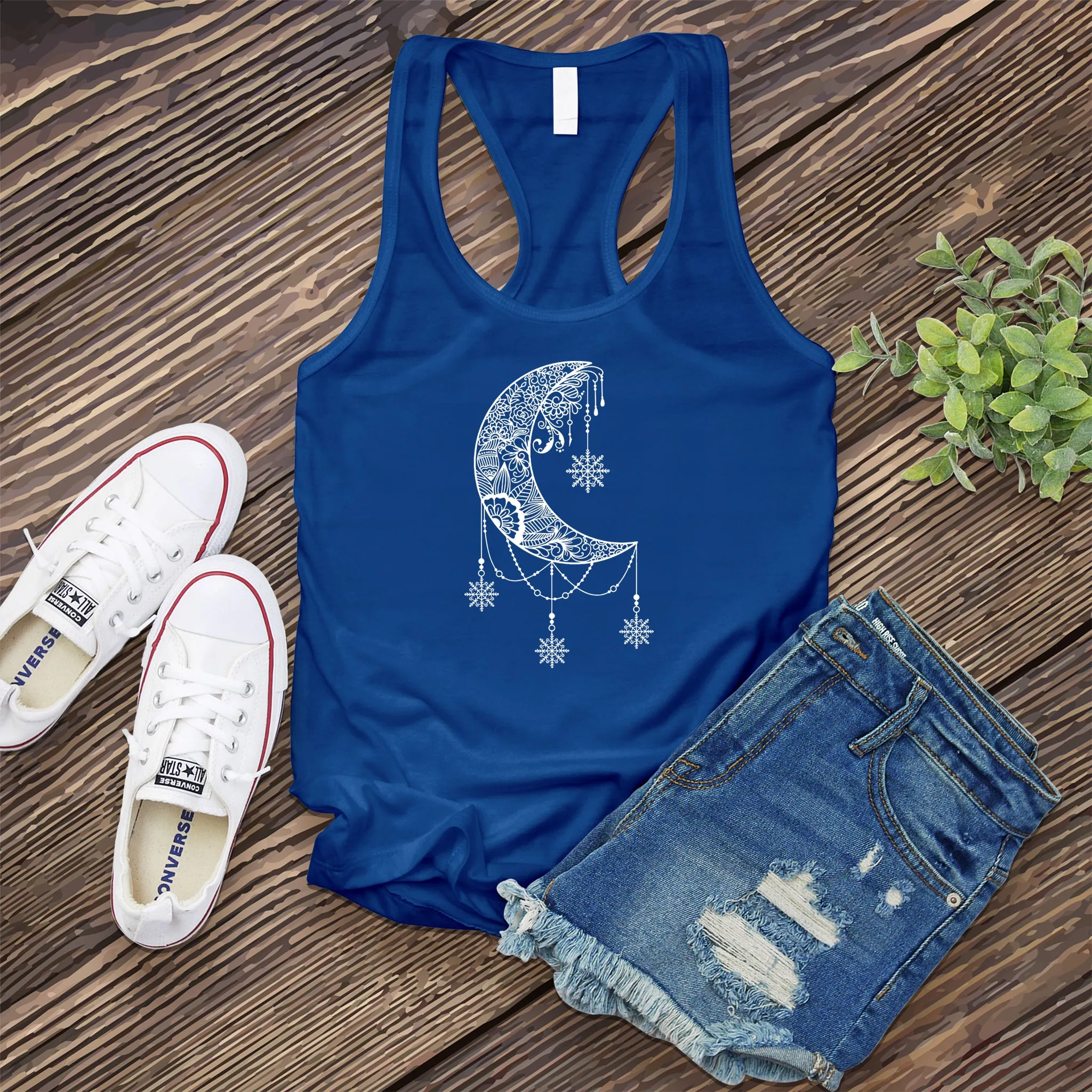 White Moon Snowflake Mandala Women's Tank Top