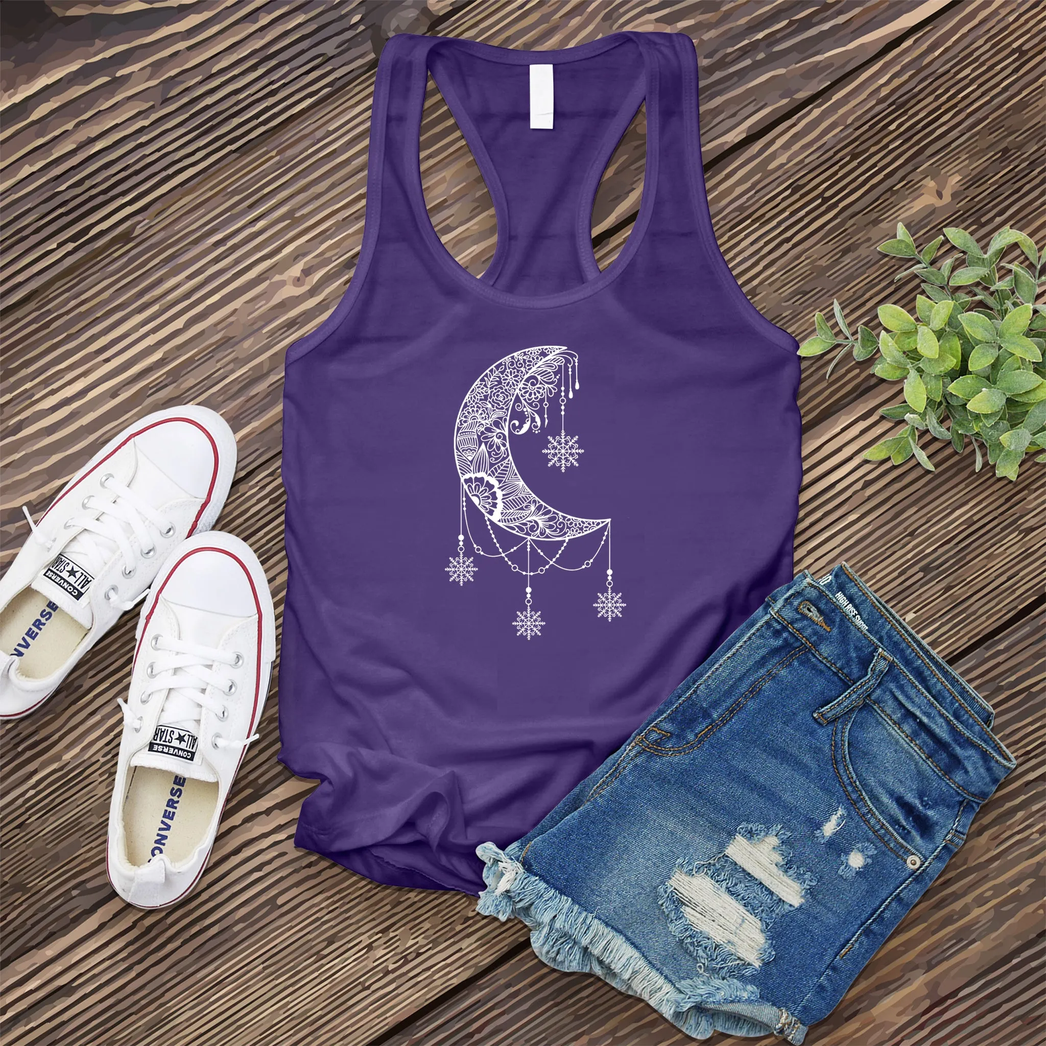 White Moon Snowflake Mandala Women's Tank Top