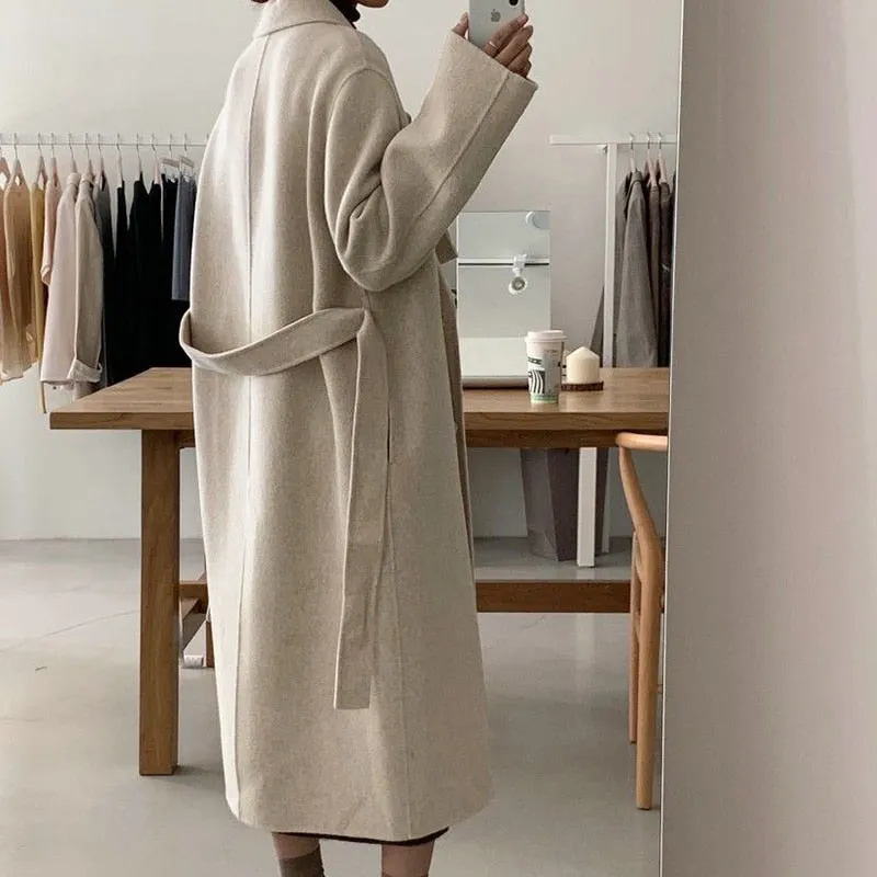 Winter Coat, Wool Coat, Long Wool Coat Women, Robe Coat Isabella  in Beigel and Coffee