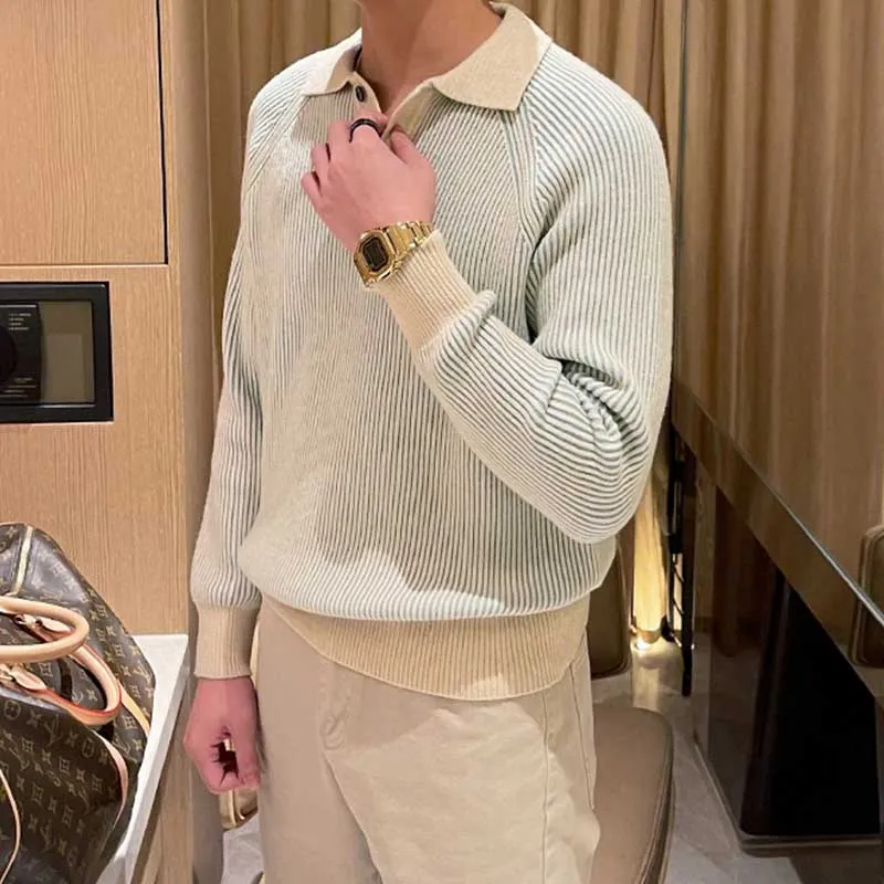 Winter Men's Retro Polo Collar Casual Knitted Sweater