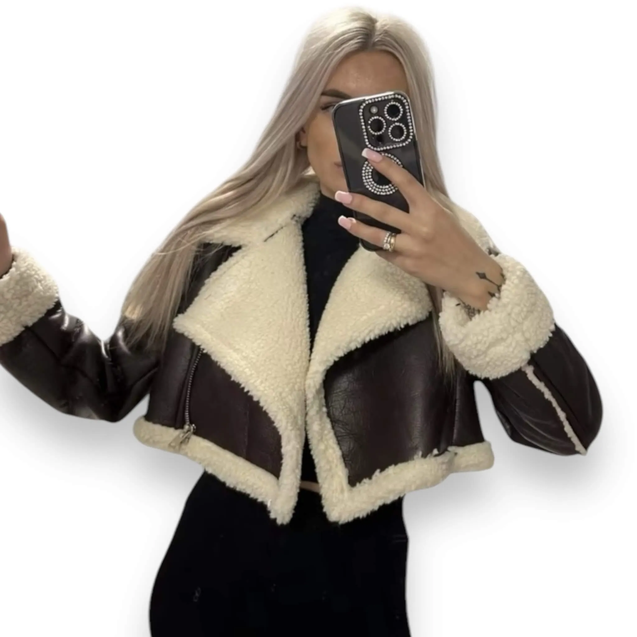 Women’s Brown Faux Leather Fur Jacket