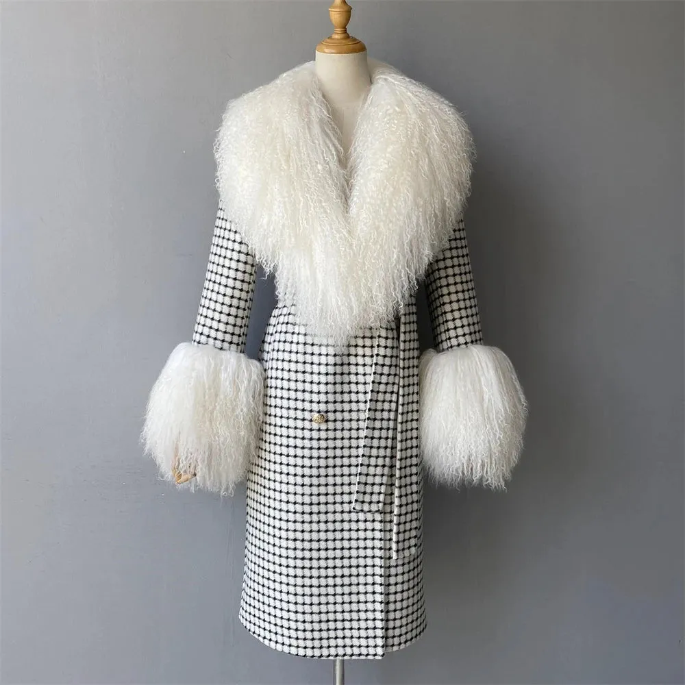 Women's Cashmere & Wool Sheep Fur Wrap Coat