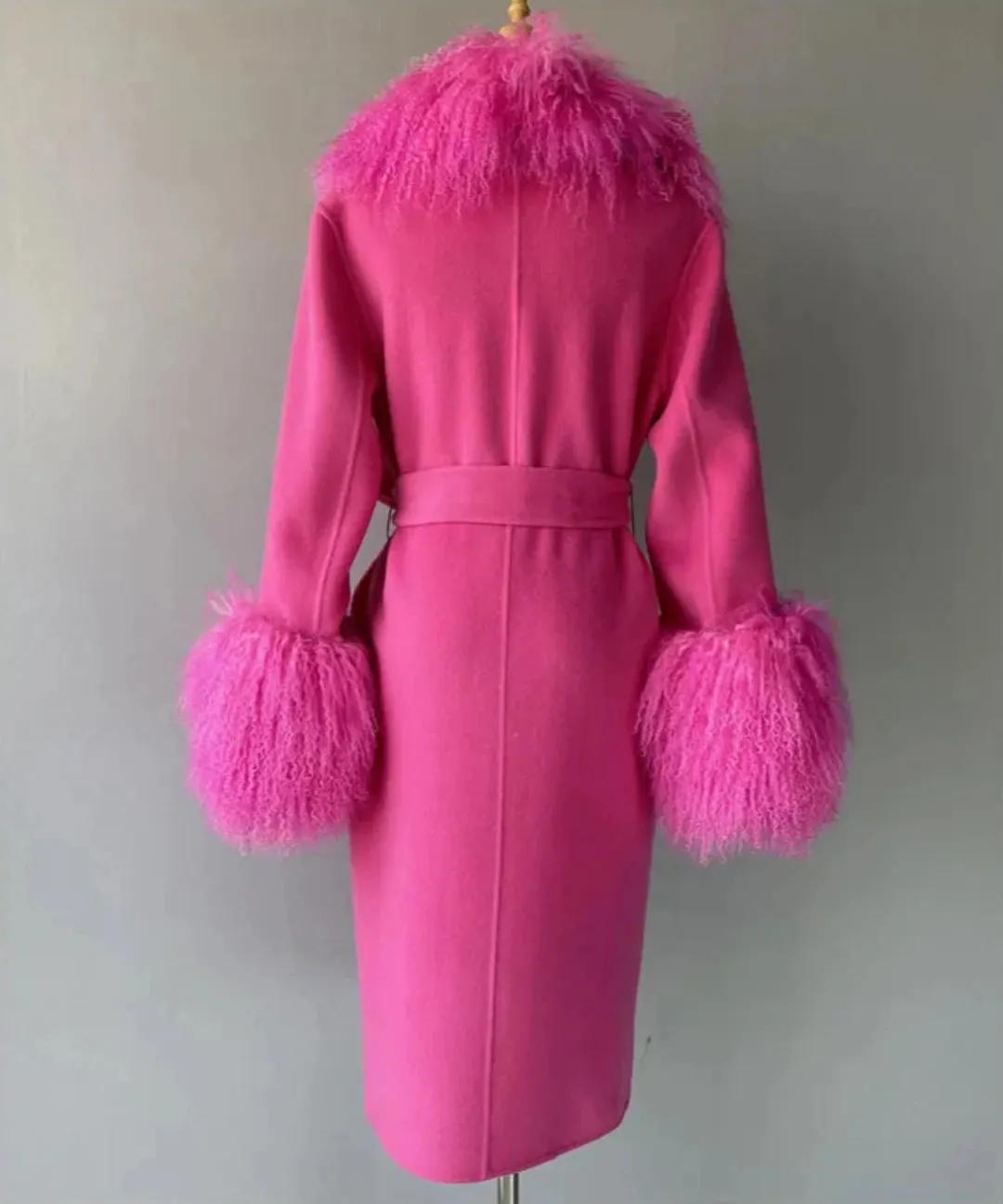 Women's Cashmere & Wool Sheep Fur Wrap Coat