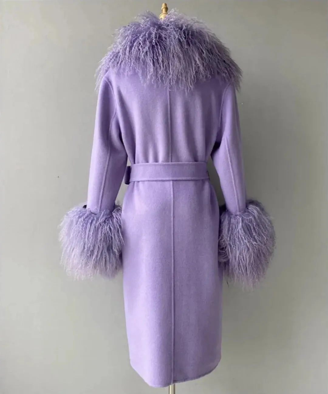 Women's Cashmere & Wool Sheep Fur Wrap Coat