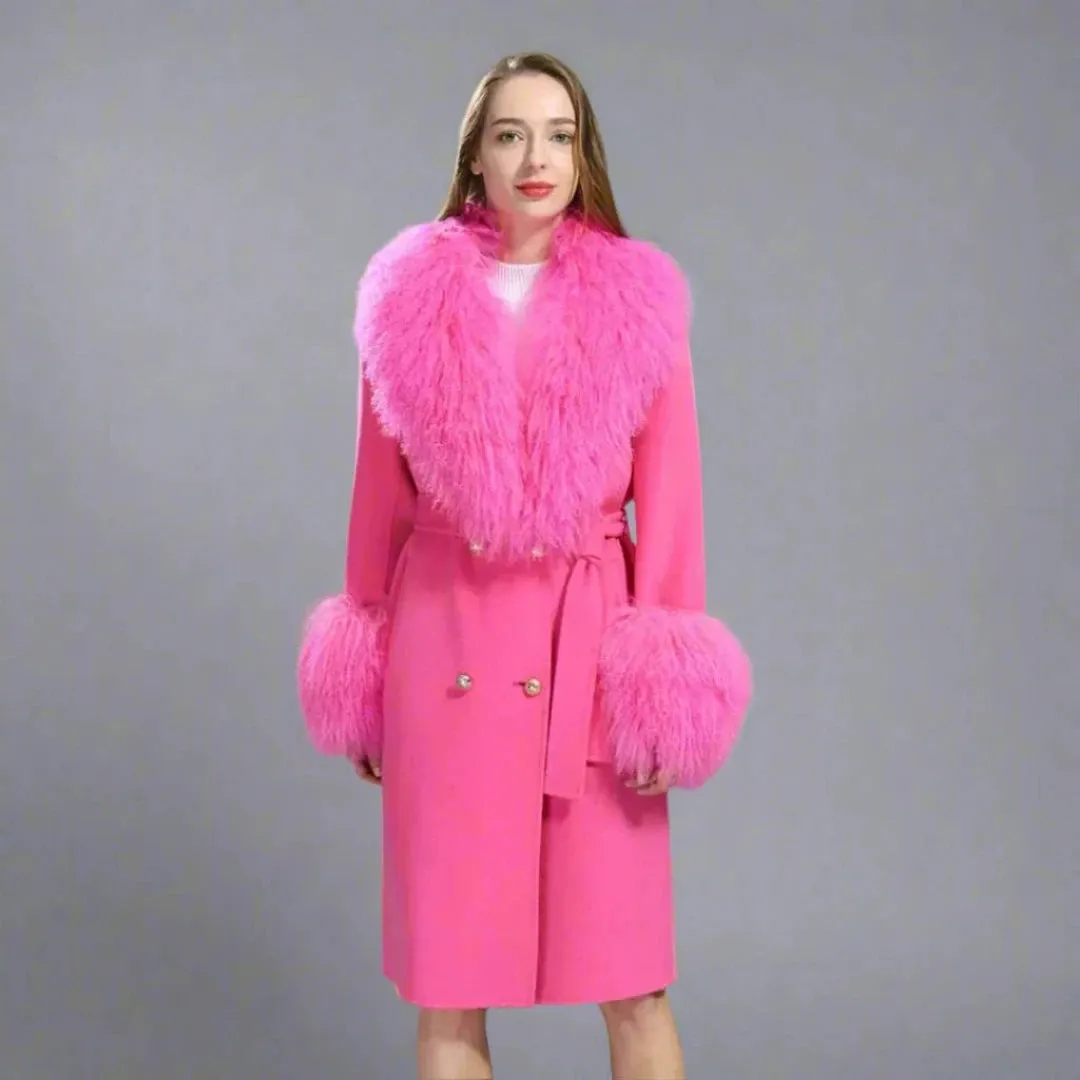 Women's Cashmere & Wool Sheep Fur Wrap Coat