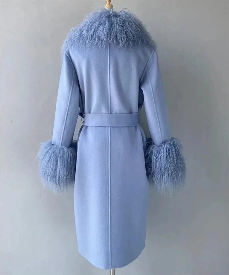 Women's Cashmere & Wool Sheep Fur Wrap Coat