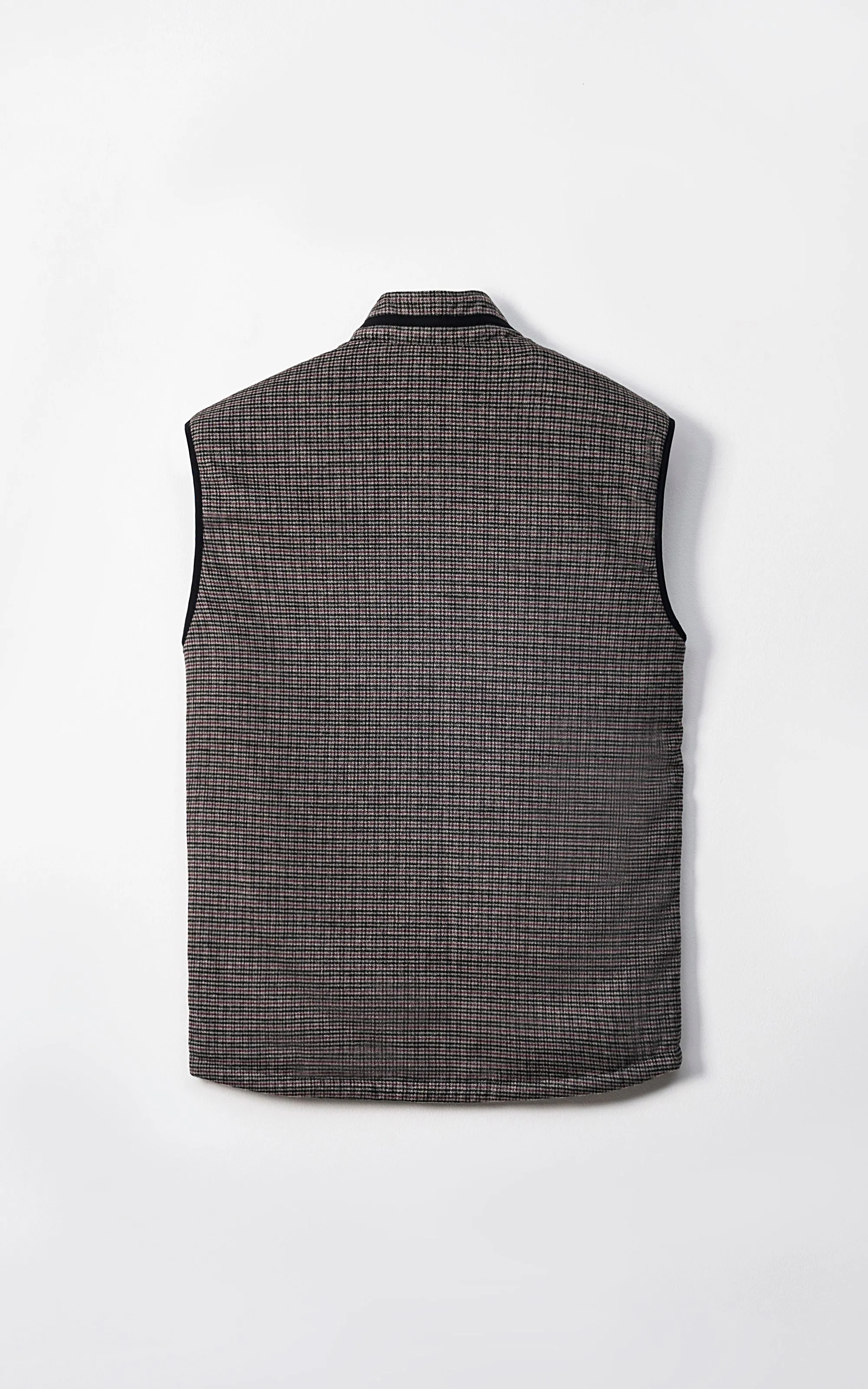 WOOL QUILTED SLEEVELESS REVERSIBLE JACKET BURGUNDY GREY