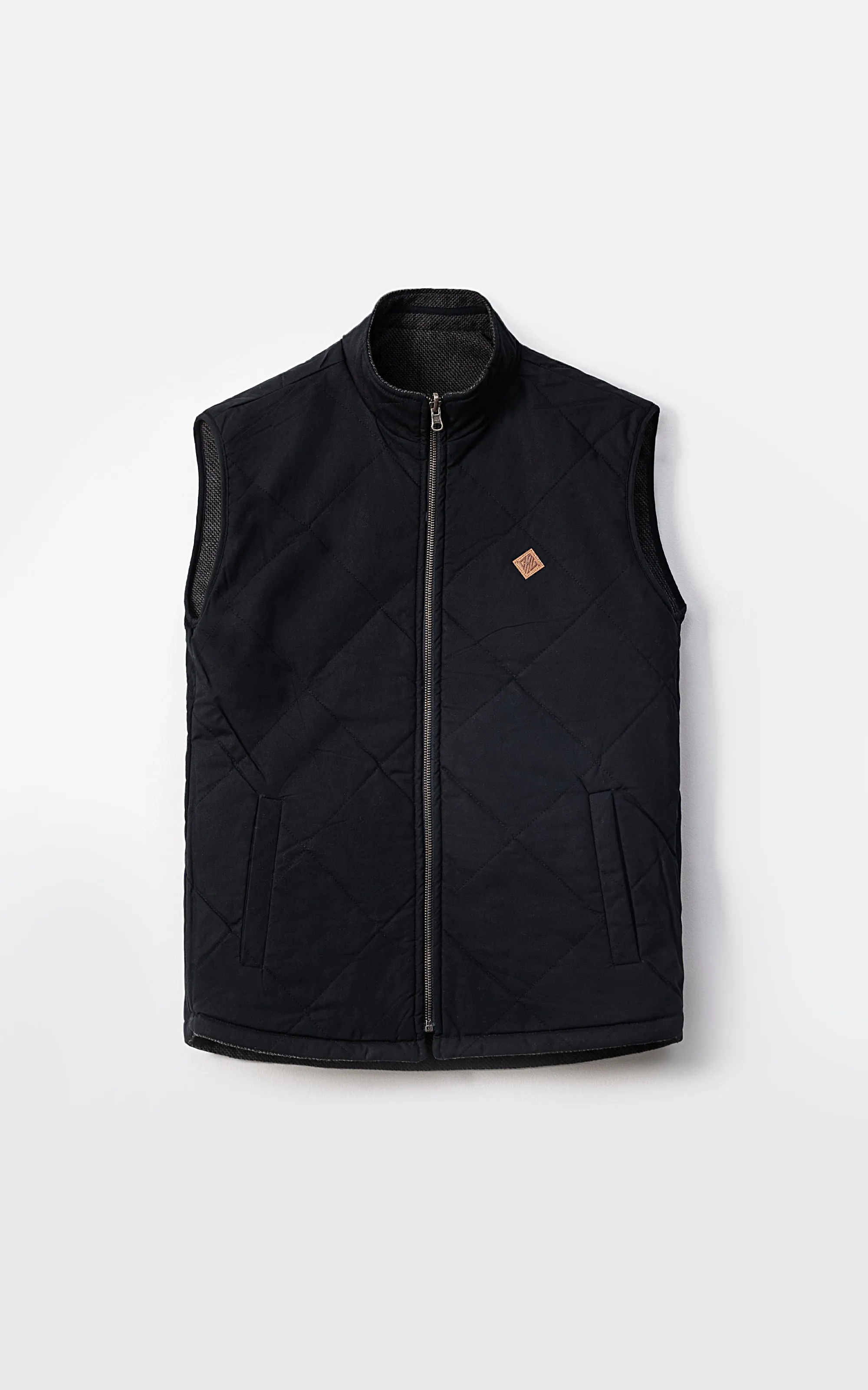 WOOL QUILTED SLEEVELESS REVERSIBLE JACKET CHARCOAL GREY