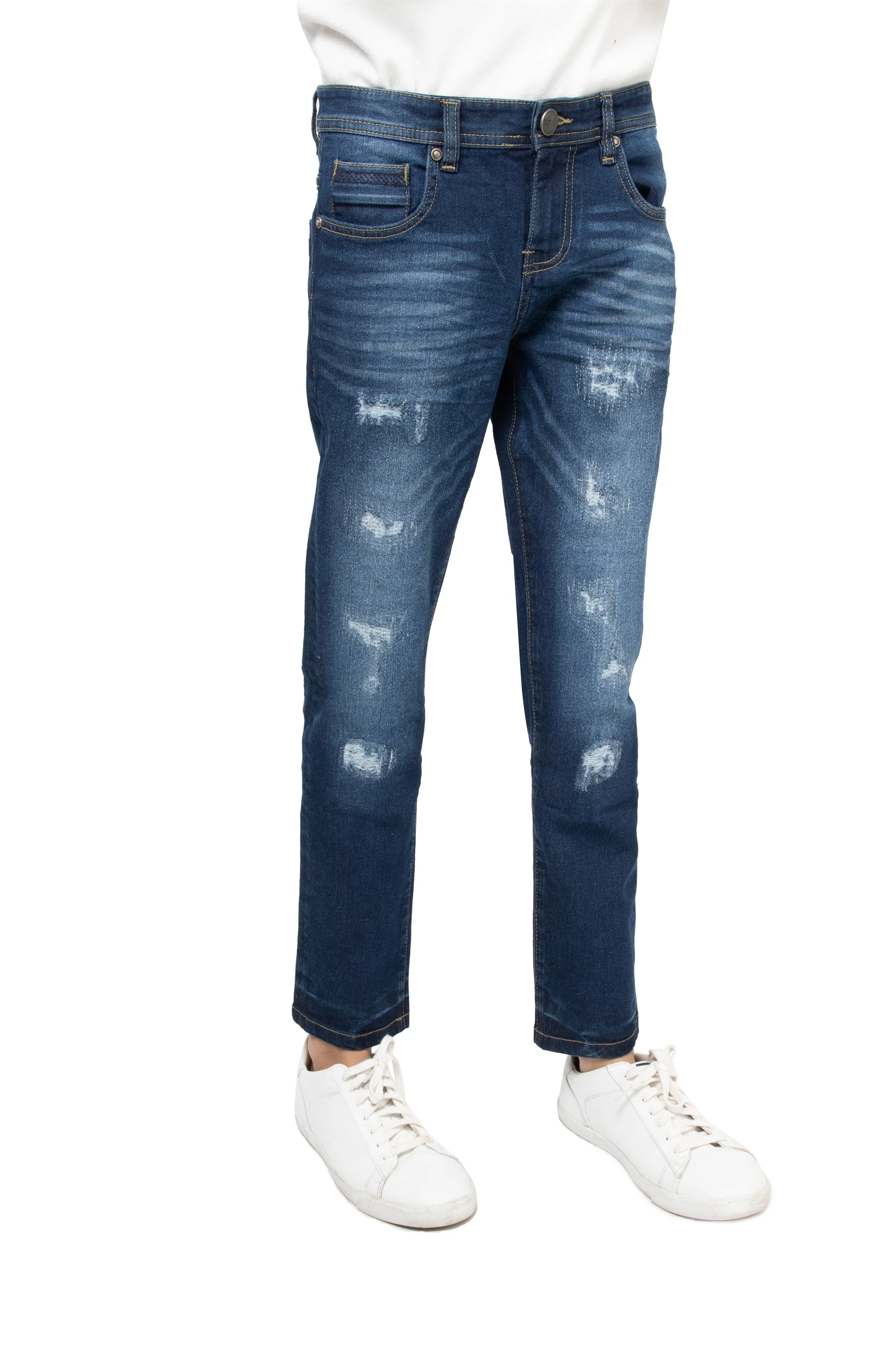 X RAY Boys Slim Fit Distressed Rip and Repair Stitched Jeans